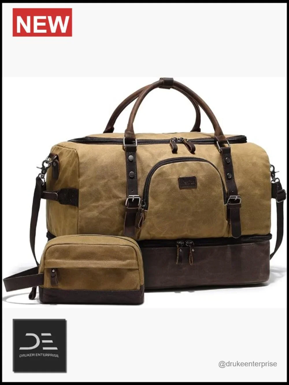 Canvas Leather Weekender Bag with Shoe Compartment Travel Duffel